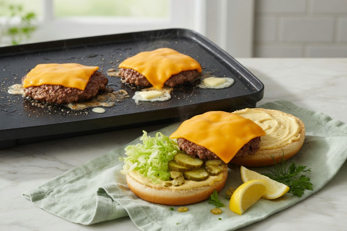 Thin Cheddar Beef Stacks on the Griddle